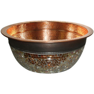 Évier en cuivre artisanal avec extérieur en mosaïque de verre, élégant lavabo pour salle de bain - Product Image 6