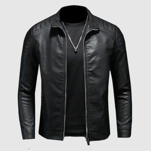 High Quality <b>Men's</b> Slim Leather <b>Jacket</b> with Stand-up Collar Zipper Pocket Decorated Leather Biker <b>Men's</b> Coat <b>jacket</b> for <b>men</b> - Product Image 6
