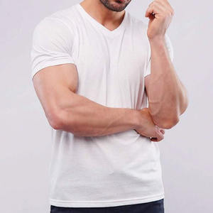 T-shirts pour hommes en coton de haute qualité, coupe ample, col en V, style streetwear décontracté, basique, fournisseur OEM ODM, étiquette privée - Product Image 4