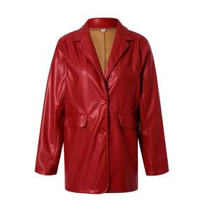 Blazer en similicuir pour femme, style Y2K vintage, veste en PU coupe boyfriend, manches longues, fermeture éclair, broderies en dentelle, streetwear - Product Image 3