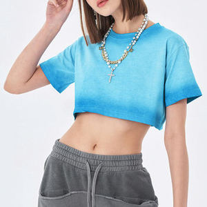 T-shirt court dégradé pour femme, manches courtes, en coton, style décontracté streetwear, mode été - Product Image 4