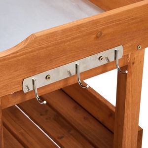Tavolo da Lavoro per Orticoltura in Legno da Giardino con Piano in Metallo, 2 Ripiani e 3 Ganci - Product Image 5