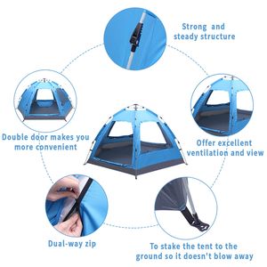Tenda Familiare Automatica per 3/4 Persone, Impermeabile in Tela Oxford PVC per Campeggio, Escursionismo, Viaggi e Attività all'Aperto - Apertura Istantanea Pop-Up - Product Image 3