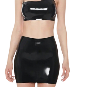 Jupe crayon mini en cuir PU brillant taille haute pour femme, couleur noire unie, à porter toute l'année - Product Image 2