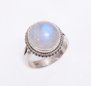 Sale Natural Round Shape Moonstone <b>Sterling</b> <b>Silver</b> <b>Band</b> <b>Ring</b> Size 8 For Women Vintage Stone Style Fashion Index Finger Jewelry - Product Image 1
