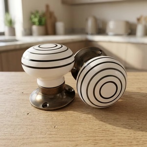 Modern Round Porcelain Cabinet Knobs White with Black Stripes Durable Kitchen Furniture Handle - Product Image 1