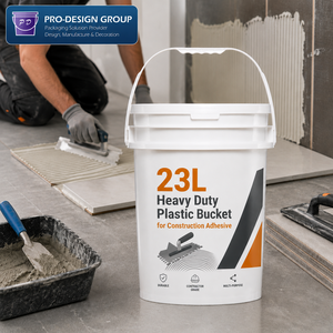 23L Heavy Duty Plastic Bucket with Flat Lid; Airtight Industrial Pail for Construction Adhesive - Product Image 5