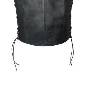 Gilet en cuir véritable pour homme, col en V, style motard avec chaîne décorative, longueur standard, vêtement d'extérieur, gilet en cuir pour homme, vente en gros - Product Image 2