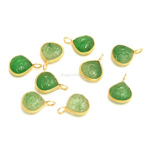 Pendentif fleur en quartz vert naturel, charme en argent sterling 925, pierre précieuse sculptée à la main, pendentif cœur pour la création de bijoux - Product Image 3