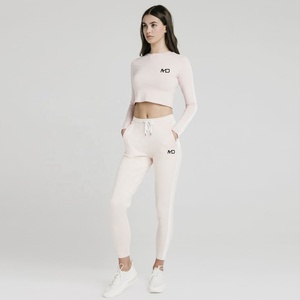 Conjunto Deportivo de Lona para Mujer, Fabricado a Medida, Sudadera Corta con Cierre y Pantalones Cargo de Color Sólido, para Invierno Informal - Product Image 3