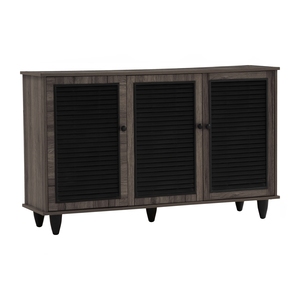 Meuble à chaussures minimaliste moderne en panneau stratifié, finition chêne, trois portes, rangement pour entrée, organisateur de chaussures - Product Image 1