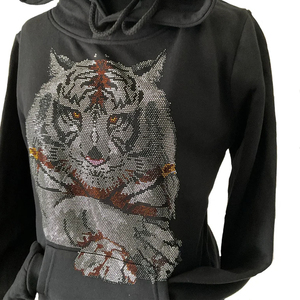 Sweat-shirt à capuche noir pour homme, design tigre en strass, décontracté, en polaire, pour l'automne - Product Image 3