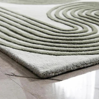 Alfombra Hecha a Mano en Color Verde Oliva y Blanco, Antideslizante, Ecológica, de Pelo Largo, Moderna, para Sala de Estar