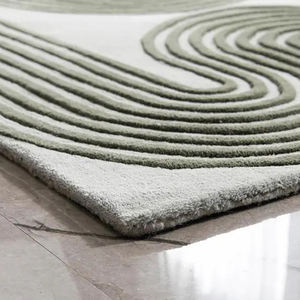 Tapis en laine de Nouvelle-Zélande tufté à la main, design géométrique mi-siècle vert olive et blanc, tapis fait main pour salon - Product Image 4