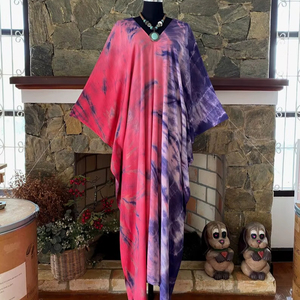 Caftán de Rayón Shibori Tie Dye, Vestido Abstracto Estilo Boho, Prenda Artística, Corte Holgado y Fluido, Atuendo de Resort para Mujer - Product Image 1