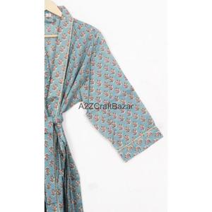 Kimono 100% Algodón con Estampado Floral, Bata de Dormir Abierta por Delante para Mujer, Estilo Indio, Orgánica, para Verano, Playa o Dormir - Product Image 4