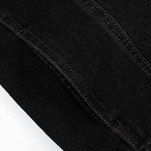 Men's Dark Denim Jacket Button Front Solid Color Regular Fit Casual Autumn Washable 100% Cotton Topstitch Design - Product Image 6