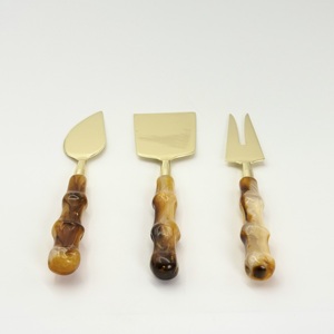 En gros, Ensemble de couteaux à beurre et à fromage à manche en résine, lames en acier inoxydable poli or, style vaisselle occidentale, en Inde - Product Image 2