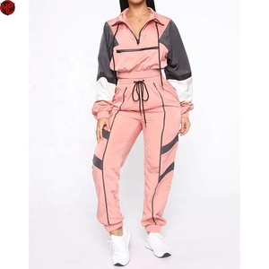 2026 Premium Pink Color Block Tracksuit Set Stand Collar Zip Up <b>Jacket</b> Windproof Sportswear for <b>Women</b> Nylon Tracksuit Set - Product Image 1