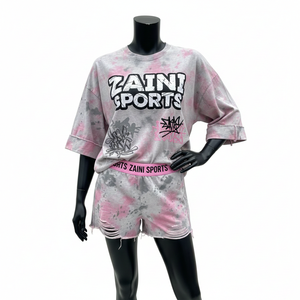 Ensemble T-shirt et short pour femme en coton et polyester de qualité supérieure, tissu French Terry 260 GSM, tie-dye, logo personnalisé imprimé à l'écran, ensembles pour femmes - Product Image 6