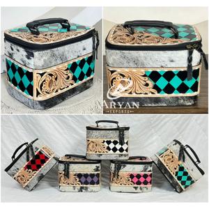 Nuevo Estuche de Joyería de Cuero Vacuno Hecho a Mano para Mujer, Estilo Occidental, Organizador de Viaje con Patrón a Cuadros, Caja de Joyería Personalizada - Product Image 1