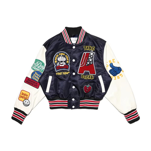 Custom Logo Mens Varsity <b>Jacket</b> with Leather Sleeves Embroidered Black Crop Letterman College Baseball Style Wholesale Couples - Product Image 4