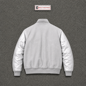 PREMIUM <b>SILVER</b> BOMBER VARSITY <b>JACKET</b> MOCKUP FRONT VIEW HIGH QUALITY With Satin Sleeves Regular Fit Turn-down Collar Casual Autum - Product Image 6