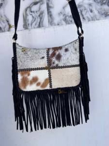 Sac bandoulière en cuir de vachette à franges en fourrure, patchs en cuir de vachette, sac à main en fourrure, sac bandoulière, sacs tendance style gypsy, vente chaude - Product Image 4