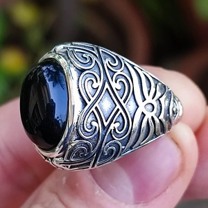 Black Onyx <b>Ring</b> 925 Sterling <b>Silver</b> Handmade Boho <b>Statement</b> Promise <b>Ring</b> for Women, July Birthstone, Oval Gemstone - Product Image 5