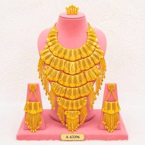 Traditional Indian Gold Finish Statement Necklace & Earrings Jewelry <b>Sete</b> A-63392 - Product Image 4