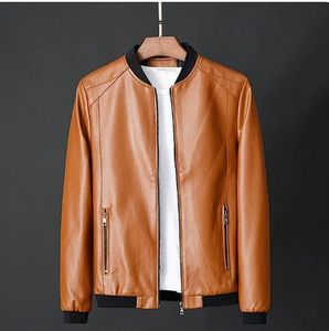 Chaqueta Bomber de Cuero Genuino para Hombre, Color Sólido, Cierre de Cremallera, Cuello Camisero, Estilo Casual para Otoño, Corte Regular - Product Image 3