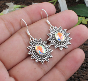 Pendientes de Topacio Místico Natural, Plata de Ley 925, Piedras Preciosas Multicolores Auténticas, Joyería de Lujo para Bodas y Fiestas - Product Image 1