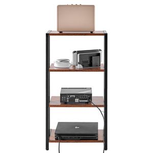 Mobiletto Angolare a 4 Ripiani per TV e Dispositivi Multimediali, con Mensole in Legno Regolabili in Altezza per Lettori DVD, Decoder, Console di Gioco - Marrone - Product Image 1