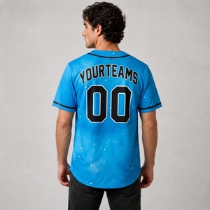 Maillot de baseball personnalisé pour homme, bleu, col en V, manches courtes, impression sublimée, évacuation de l'humidité, coupe classique, nom de l'équipe 00, logo avant - Product Image 4