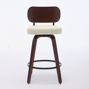 Set di 2 Sgabelli da Bar Girevoli da 66 cm, Schienale in Noce, Gambe in Legno Curvato, Stile Mid-Century, Rivestiti in Ecopelle, Altezza Bancone - Product Image 2