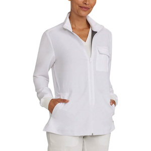 Bata de laboratorio blanca para mujer con cremallera completa, bolsillo frontal, tejido de poliéster, uniforme de hospital, chaqueta quirúrgica con detección de agujas - Product Image 1