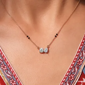 Lab Grown CVD Diamond Pendant Pear Halo Mangalsutra <b>D</b>-E Color VVS-VS Clarity IGI Certified Gold Engagement Wedding <b>Necklace</b> - Product Image 4