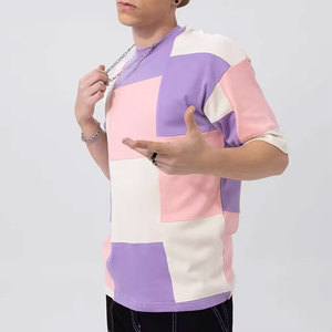 Men's Short Sleeve O-Neck T-<b>Shirt</b> Solid Regular Fit Casual Jersey Fabric Anti-Wrinkle Breathable 220g HIGH STREET Pink White - Product Image 5