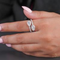 Anillo de Compromiso y Boda de Lujo con Diamante Cultivado en Laboratorio en Forma de Pera Marquise, Engaste de Bisel Toi Et Moi Bypass, Chapado en Oro de 14K, Certificado IGI