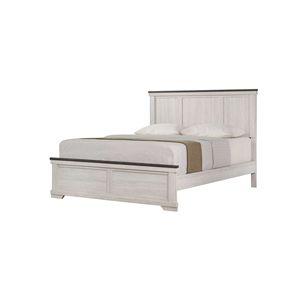 Antique White and Brown <b>Queen</b> <b>Size</b> Panel <b>Bed</b> Rustic Style Farmhouse Wooden Bedroom Furniture 1pc Furniture Set - Product Image 1