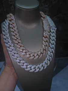 Cadena cubana de eslabones helados en plata y oro rosa con moissanita VVS certificada IGI, engaste de garras, tendencia, superventas, lujo hip hop brillante - Product Image 4