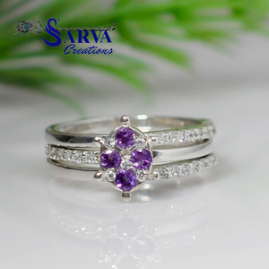 Anillo de Compromiso Romántico para Mujer, Plata 925, Amatista Morada, Diseño Floral, con Circonitas Cúbicas - Product Image 2