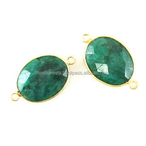 สเตอร์ลิงสีเขียวมรกตกำไลข้อมือรูปวงรีทรงฮิปฮอปสวยงามเครื่องประดับส่วนประกอบเครื่องประดับสร้อยข้อมือห่วงคู่ทำ - Product Image 1