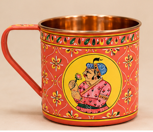 Taza de Cobre con Diseño Artístico Oriental, Base Verde, Patrón Floral, Pintada a Mano, Estilo Tradicional Indio, Vajilla Decorativa - Product Image 2