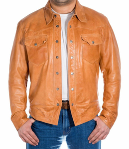 Chemise en cuir véritable de luxe pour homme, classique, boutonnée, respirante, à manches courtes, décontractée, tendance, pour l'été - Product Image 2