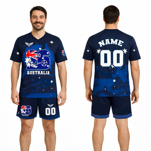 ชุดเสื้อฟุตบอลแฟนคลับออสเตรเลีย 2026 แบบกำหนดเอง ชุดยูนิฟอร์มฟุตบอลชาย 2026 ชุดทีมแบบกำหนดเอง เสื้อและกางเกงขาสั้นระบายอากาศได้ดี - Product Image 1