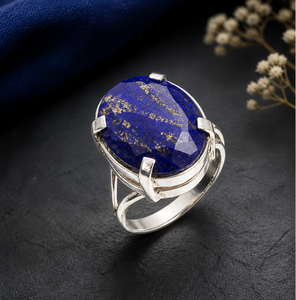 Natural Lapis Lazuli Oval <b>Ring</b> 925 Sterling <b>Silver</b> <b>Statement</b> <b>Ring</b> Handmade Blue Gemstone Jewelry Wholesale - Product Image 3