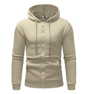 Men's Solid Color <b>Hooded</b> <b>Zip</b>-Up Sweatshirt Slim Fit Casual Long Sleeve Knitted Cotton Autumn Wear - Product Image 1