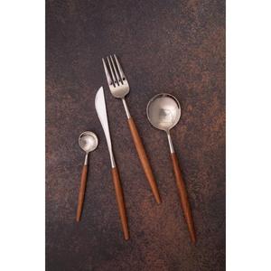 Juego de cubiertos de acero inoxidable 304 con mangos de bambú, juego de cubiertos de grado alimenticio para restaurantes, vajilla para mesa de comedor. - Product Image 5