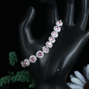 Pulsera de tenis de lujo con cristales rosas para mujer – Plata de ley 925, engaste halo, elegante regalo de joyería - Product Image 5